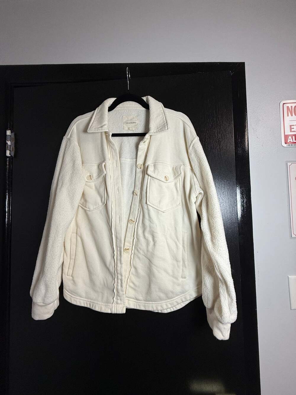 Thread & Supply Shacket Womens M Cream Fleece Button Front Oversized Jacket